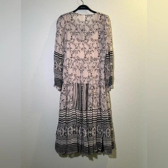 Anthropologie Black and Cream Floral Long Sleeve Dress - Picture 6 of 6